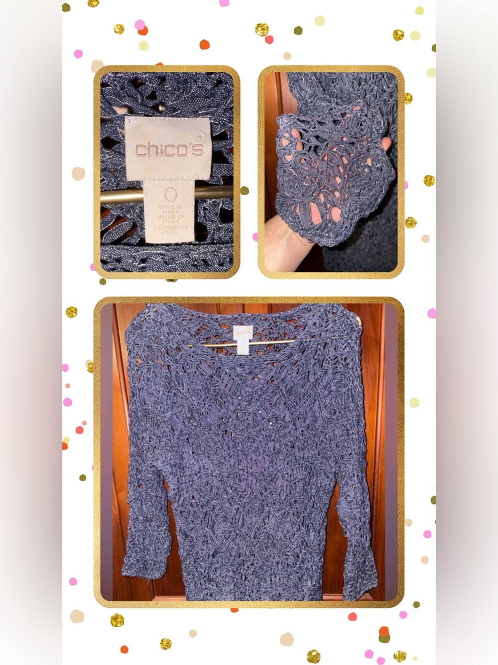 Chico's Blue‎ Crew Neck Sweater with Textured Knit #1633